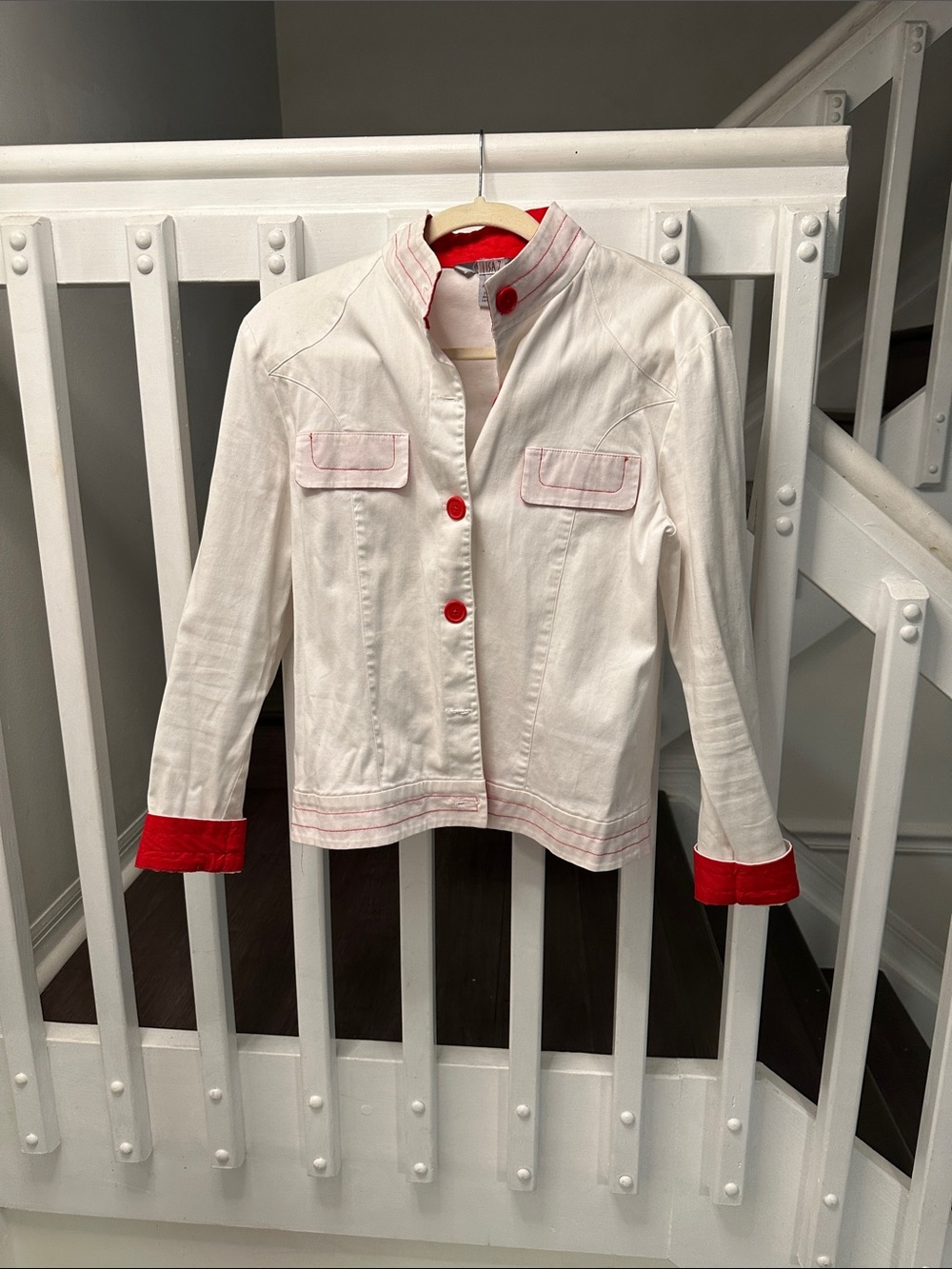 Women’s White Blazer Jacket with Red Trim